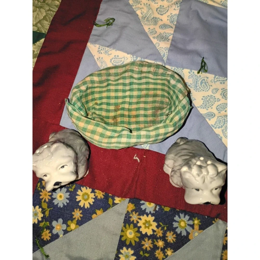 White Terrier In A Basket Salt And Pepper Shakers Vintage
